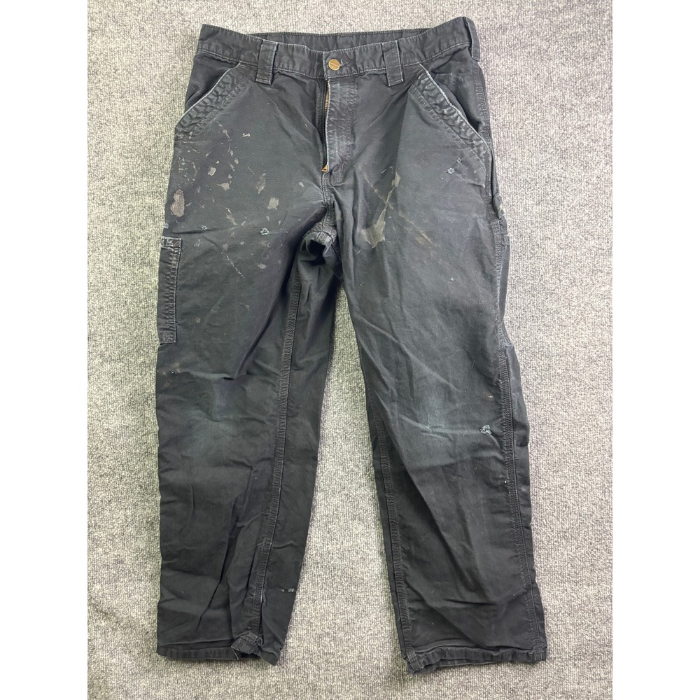 Carhartt Work Pants Mens 33x30 Black B151 Loose Original Fit Distressed Canvas